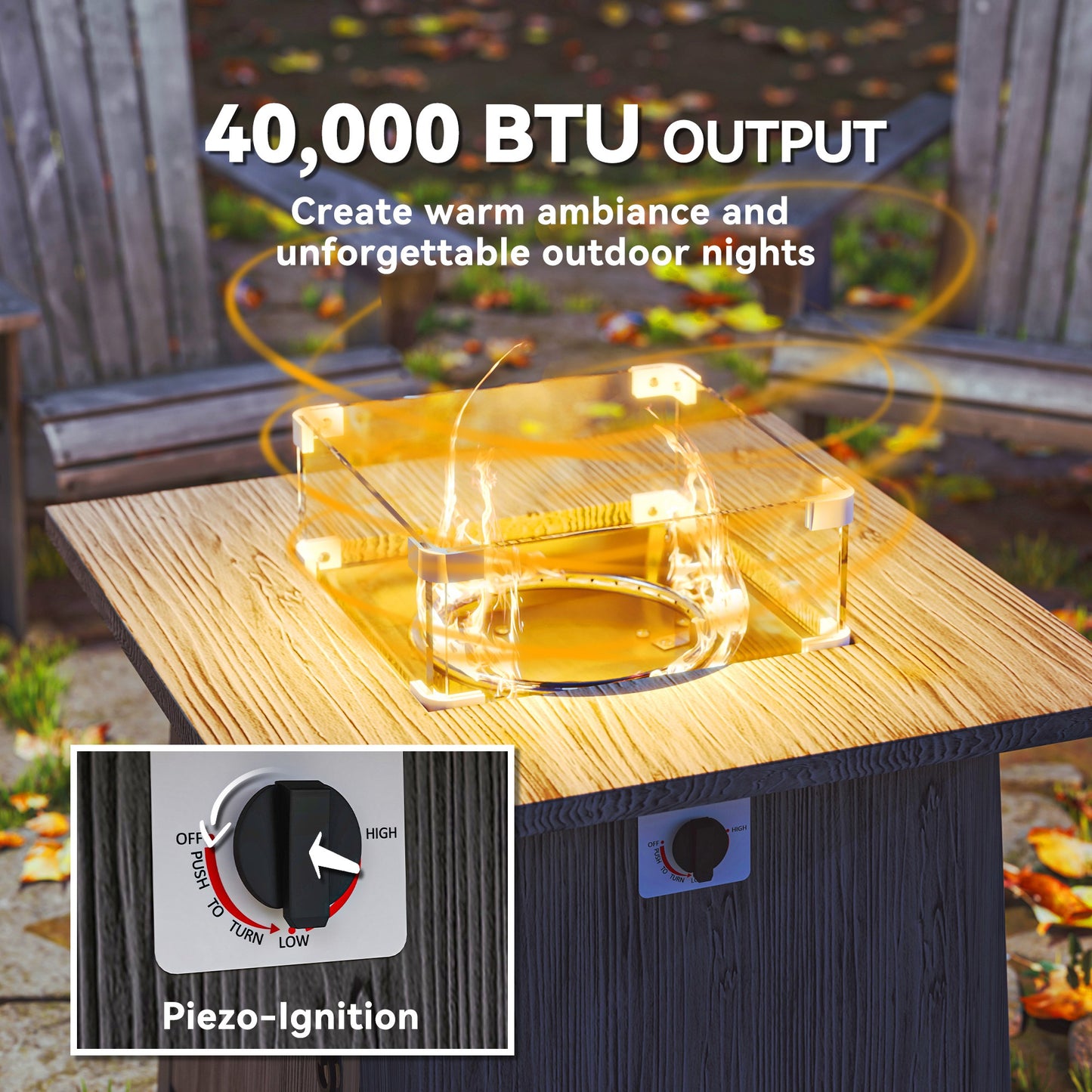 Outsunny 28" Square 40,000 BTU Propane Fire Pit Table with Waterproof Cover and Adjustable Footrests