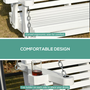 Balancelle de porche 2 places en bois avec porte-gobelet et chaînes, blanche