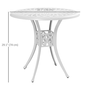 30-inch Round Patio Dining Table with Umbrella Hole Cast Aluminium Outdoor Bistro Table, White