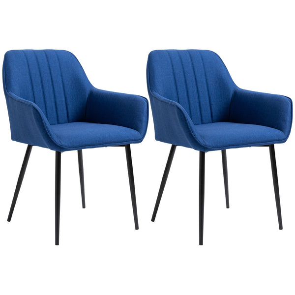 Set of 2 linen-upholstered chairs with metal legs, dark blue