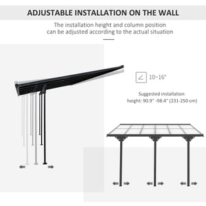 Pergola 10 x 12 avec toit rigide en polycarbonate, hauteur réglable, grise
