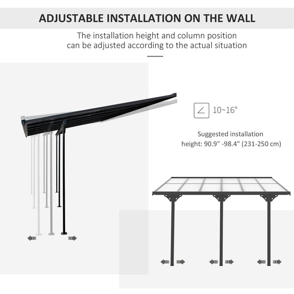 Pergola 10 x 12 avec toit rigide en polycarbonate, hauteur réglable, grise