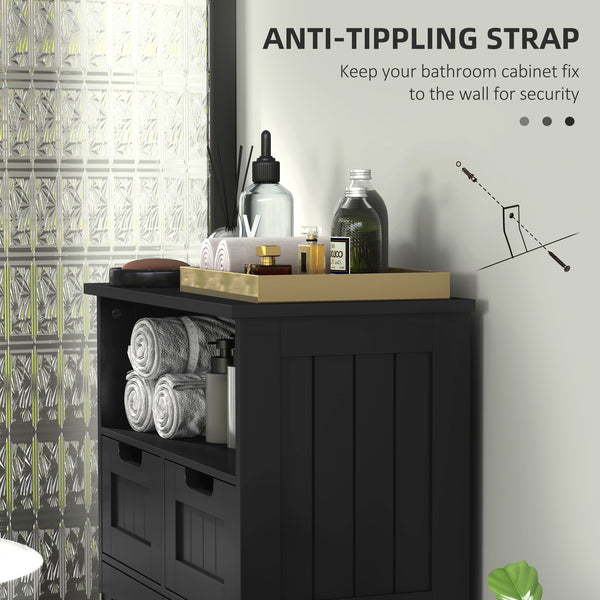Meuble de salle de bain autoportant Kleankin avec étagère réglable et tiroirs, petit meuble pour salle de bain, salon, noir