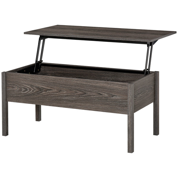 Table basse moderne avec plateau relevable et compartiment de rangement dissimulé, gris