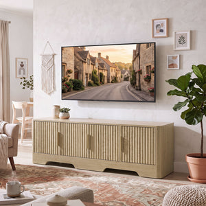 Meuble pour téléviseurs jusqu'à 60 pouces, moderne avec portes cannelées, fini chêne