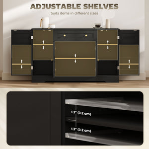 Farmhouse style coffee sideboard with doors, adjustable shelves, drawer, barn style sliding doors, black