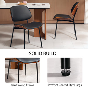 Ensemble de 2 chaises modernes du milieu du siècle avec dossier en bois courbé et pieds en métal