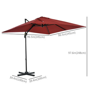 Parasol déporté carré de 8 pieds avec rotation à 360° et inclinaison, rouge bordeaux