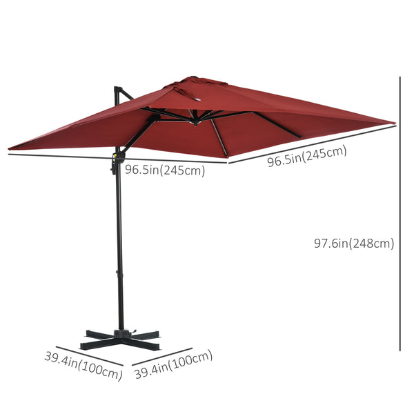 Parasol déporté carré de 8 pieds avec rotation à 360° et inclinaison, rouge bordeaux