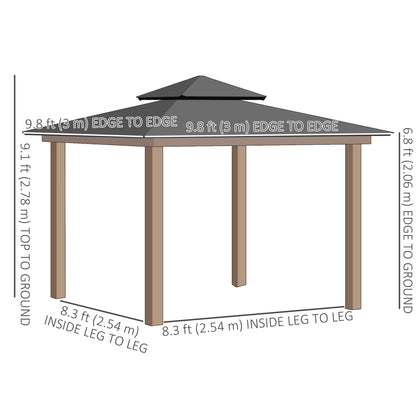 Outsunny 9' x 10' Outdoor Gazebo with Double PC Hardtop, Steel Frame, Netting &amp; Curtains for Garden Patio, Khaki