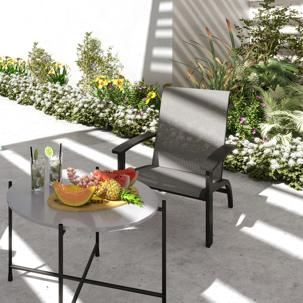 Chaise Adirondack d'extérieur Muskoka avec cadre en aluminium, assise en maille, dossier haut pour jardin et terrasse, gris foncé