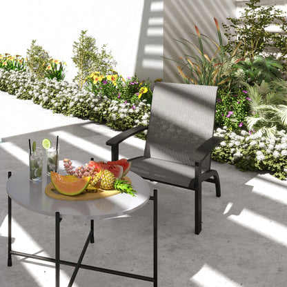 Chaise Adirondack d'extérieur Muskoka avec cadre en aluminium, assise en maille, dossier haut pour jardin et terrasse, gris foncé
