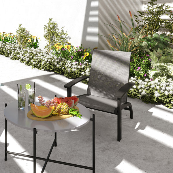 Chaise Adirondack d'extérieur Muskoka avec cadre en aluminium, assise en maille, dossier haut pour jardin et terrasse, gris foncé