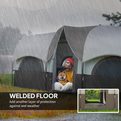 Outsunny 4-6 Person Camping Tent, 3 Room Cabin Tent, 3000mm Waterproof &amp; UPF 30+, with Sewn-in Groundsheet &amp; Carry Bag, Khaki