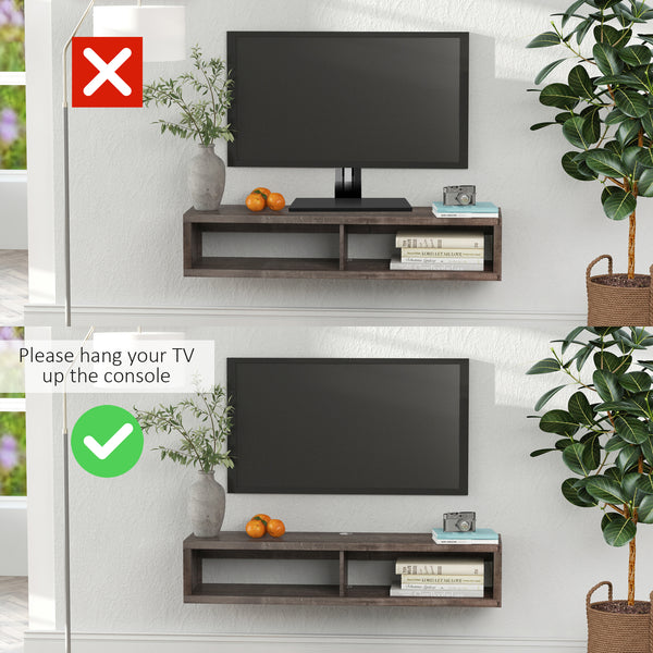 Meuble TV flottant pour téléviseurs 50" avec étagère, grain de bois gris foncé
