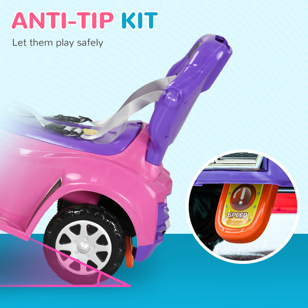 3-in-1 Slide Car for Kids with Music, Light, Handle and Removable Canopy, Pink