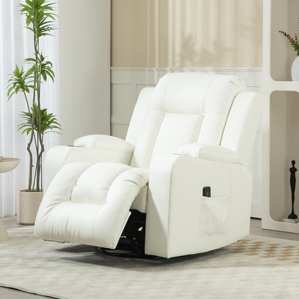 Fauteuil à bascule massant pivotant, blanc crème