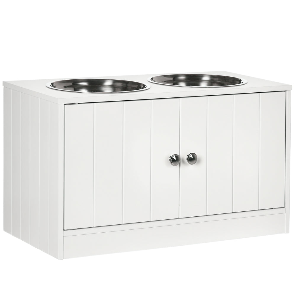 Raised dog bowls with stand and storage