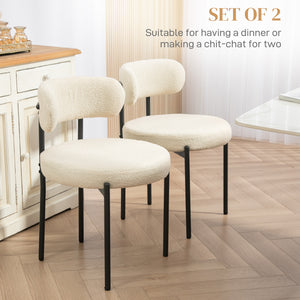 2 Pieces Kitchen Chairs, Modern Dining Chairs w/ Berber Fleece Upholstery and Steel Legs for Living Room, Beige