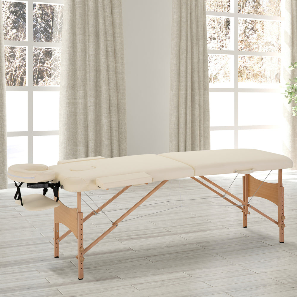 Height Adjustable Professional Salon Spa Facial Couch Bed, Portable Folding Massage Table, Beige