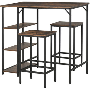 Ensemble table et chaises de cuisine style industriel pour 2 personnes, comprenant une table de bar et des tabourets, marron rustique.