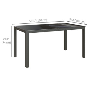 Table de jardin en aluminium avec plateau en verre, grise