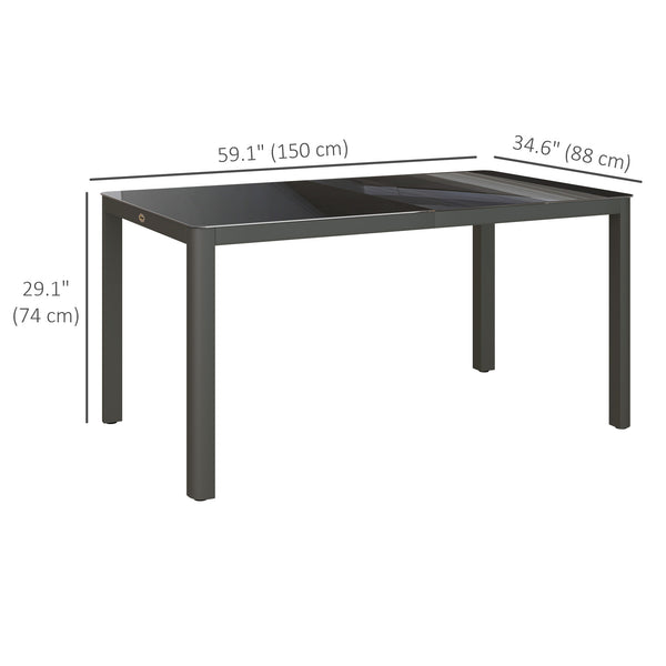 Table de jardin en aluminium avec plateau en verre, grise