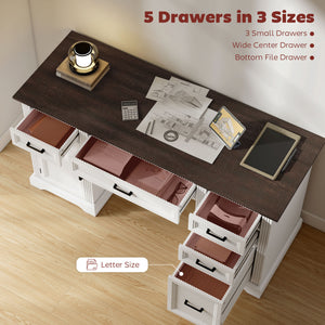 Country-style desk with soft-close drawers, white