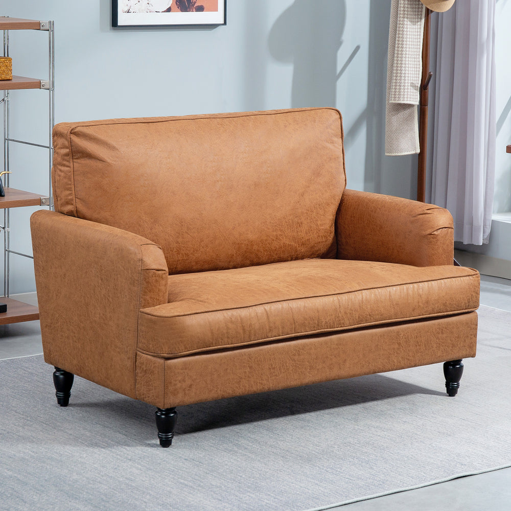 Fauteuil d'appoint moderne en tissu microfibre avec pieds tournés et assise large, marron
