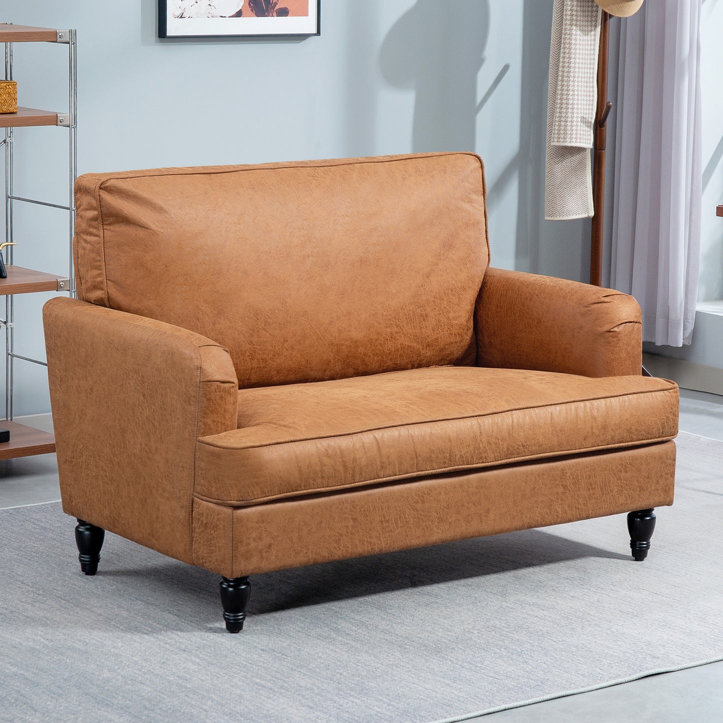 HOMCOM Modern Accent Chair, Microfiber Fabric Armchair with Turned Legs and Wide Seat, Comfortable Armchair for Living Room, Brown