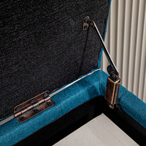 Pouf de rangement en tissu lin avec capitonnage à boutons, bleu