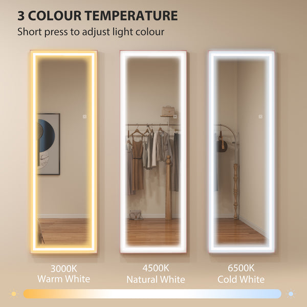 Miroir pleine longueur DEL 64 po avec éclairage réglable et cadre bicolore blanc et rose