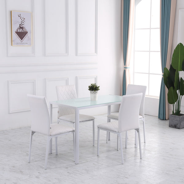 Set of 4 Modern White Faux Leather Upholstered Dining Chairs