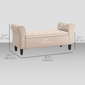 50 Inches Storage Ottoman, Upholstered Bedroom Bench with Rolled Arms and Button Tufted Storage, Beige