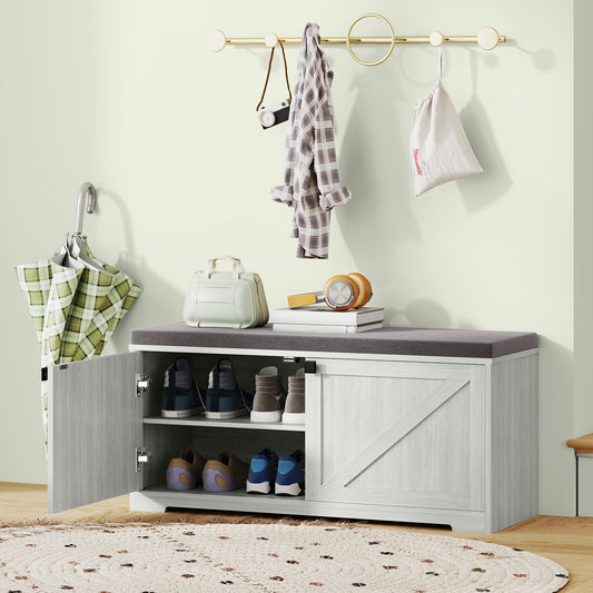 Shoe Storage Bench with Padded Seat, Shoe Organizer, 8 Pairs, Light Grey 