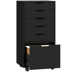 File Cabinet on Wheels Mobile Printer Stand with 6 Drawers for Home Office Black