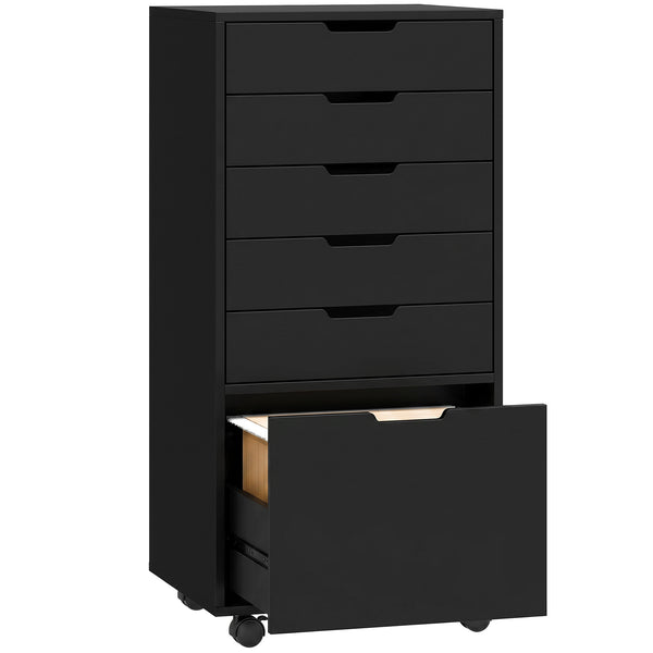 File Cabinet on Wheels Mobile Printer Stand with 6 Drawers for Home Office Black