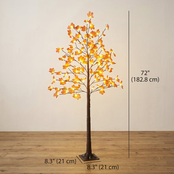 6FT Artificial Lighted Maple Tree with 96 LED Lights, Daily Timer, Fall Decoration with Bendable Branches