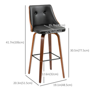 Set of 2 bar stools upholstered in faux leather with solid wood legs