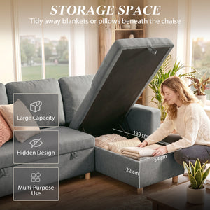 83" Sofa Bed, Pull Out Sleeper L Shaped Sectional Couch with Reversible Storage Chaise, Wide and Deep Seat, Light Grey