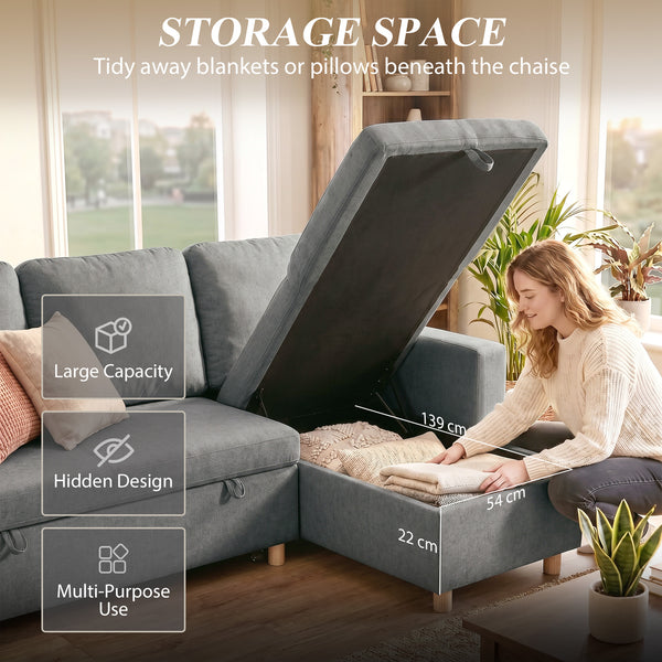 83" Sofa Bed, Pull Out Sleeper L Shaped Sectional Couch with Reversible Storage Chaise, Wide and Deep Seat, Light Grey