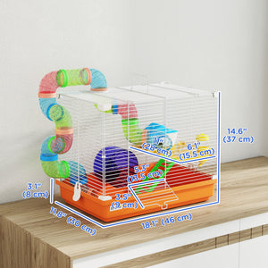 Cage à 2 niveaux avec tunnel pour petits rongeurs, orange