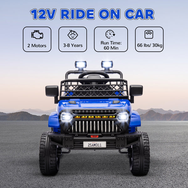 Jeep 12V, voiture électrique pour enfants avec télécommande, suspension, 3 vitesses, phares USB et musique, bleu foncé