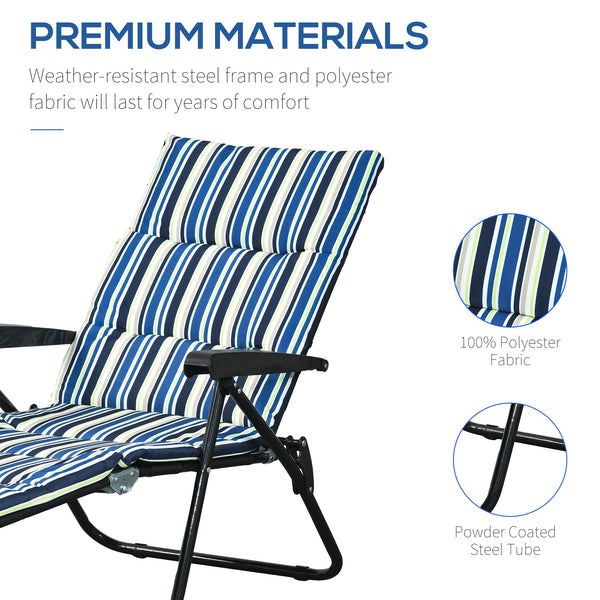 Chaise longue inclinable avec dossier réglable sur 6 positions, bleu et blanc