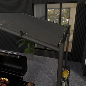 Outsunny 9' x 5' BBQ Grill Gazebo Tent, Garden Grill Canopy Outdoor Grill Shelter w/ Steel Frame and Serving Shelves, Dark Gray |