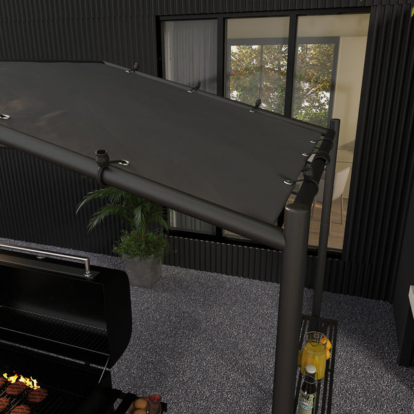 Outsunny 9' x 5' BBQ Grill Gazebo Tent, Garden Grill Canopy Outdoor Grill Shelter w/ Steel Frame and Serving Shelves, Dark Gray |