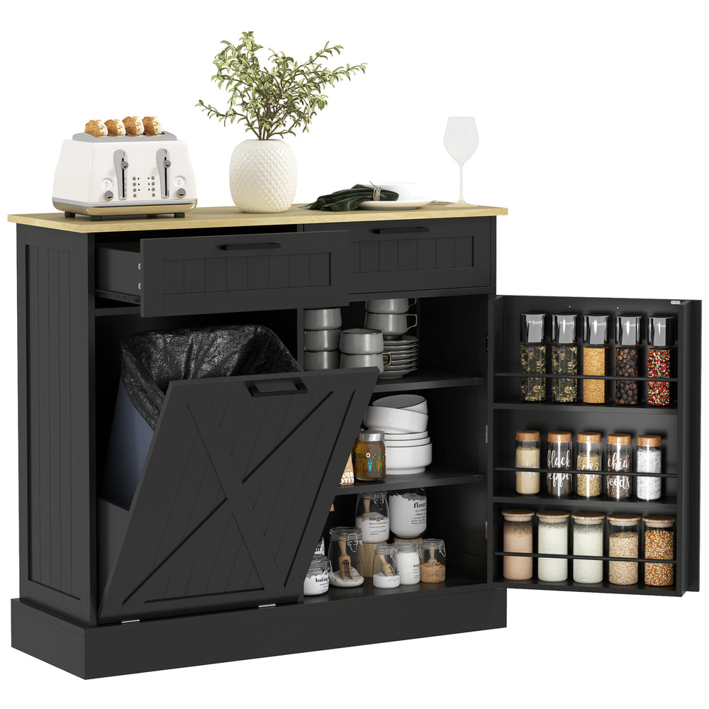 Meuble poubelle 10 gallons avec tiroirs basculants, pour îlot de cuisine indépendant, noir