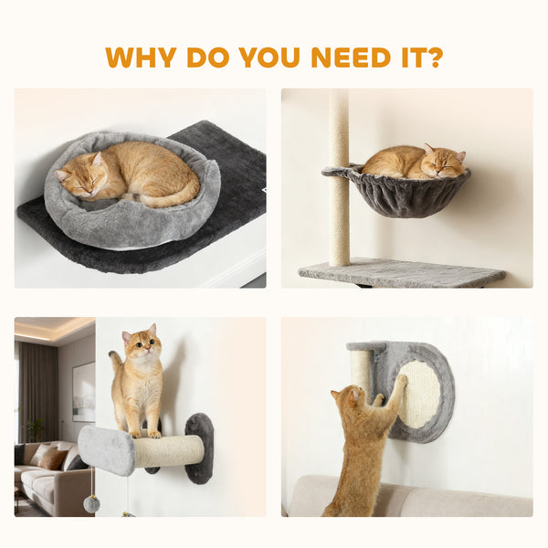 Arbre à chat mural avec griffoir et coussin