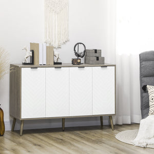 Buffet moderne avec étagères réglables et 4 portes, gris/blanc