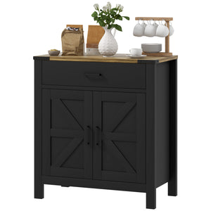 Buffet de rangement de cuisine de style campagnard avec tiroir et étagère, noir